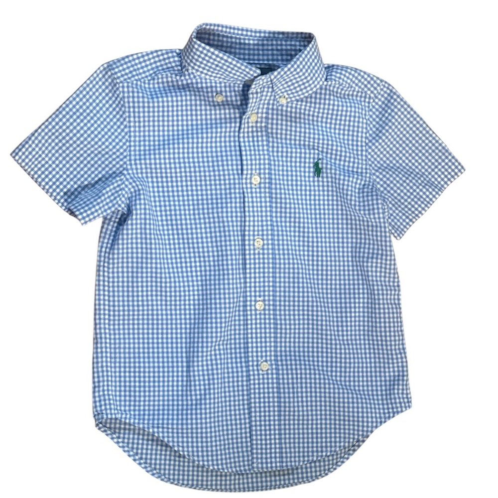 Ralph Lauren boys size 4 Light Blue White Checkered gingham plaid‎ Shirt preppy